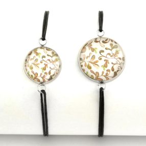   Nemesacél üveglencsés zsinóros karkötő - választható méretben - indás (3705)