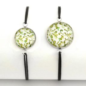   Nemesacél üveglencsés zsinóros karkötő - választható méretben - indás (3706)