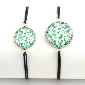   Nemesacél üveglencsés zsinóros karkötő - választható méretben - indás (3707)