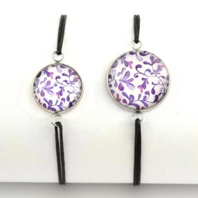   Nemesacél üveglencsés zsinóros karkötő - választható méretben - indás (3708)