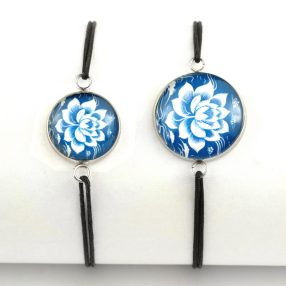   Nemesacél üveglencsés zsinóros karkötő - választható méretben - lótuszvirág (3900)