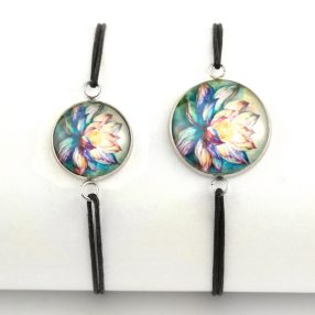   Nemesacél üveglencsés zsinóros karkötő - választható méretben - tavirózsa (3901)