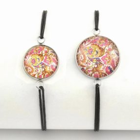   Nemesacél üveglencsés zsinóros karkötő - választható méretben - perzsa mintás (4000)