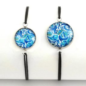   Nemesacél üveglencsés zsinóros karkötő - választható méretben - perzsa mintás (4001)