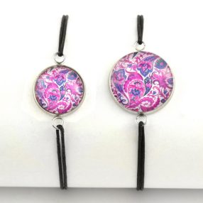   Nemesacél üveglencsés zsinóros karkötő - választható méretben - perzsa mintás (4002)