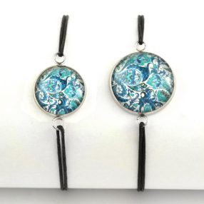   Nemesacél üveglencsés zsinóros karkötő - választható méretben - perzsa mintás (4005)