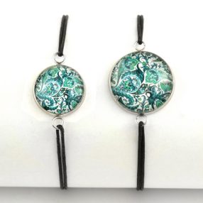   Nemesacél üveglencsés zsinóros karkötő - választható méretben - perzsa mintás (4006)