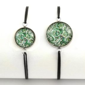   Nemesacél üveglencsés zsinóros karkötő - választható méretben - perzsa mintás (4007)