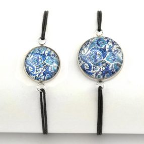   Nemesacél üveglencsés zsinóros karkötő - választható méretben - perzsa mintás (4008)