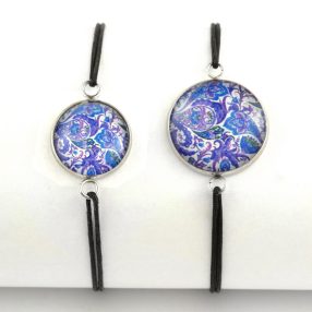   Nemesacél üveglencsés zsinóros karkötő - választható méretben - perzsa mintás (4009)