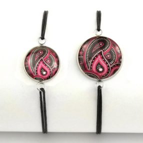   Nemesacél üveglencsés zsinóros karkötő - választható méretben - perzsa mintás (4011)