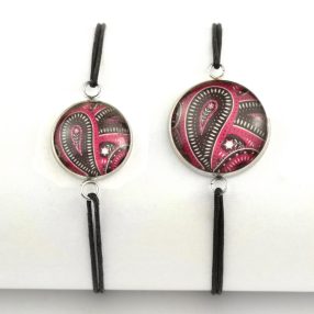   Nemesacél üveglencsés zsinóros karkötő - választható méretben - perzsa mintás (4012)