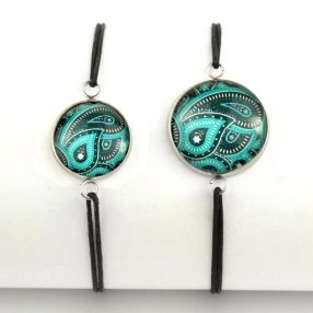   Nemesacél üveglencsés zsinóros karkötő - választható méretben - perzsa mintás (4014)