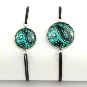   Nemesacél üveglencsés zsinóros karkötő - választható méretben - perzsa mintás (4015)