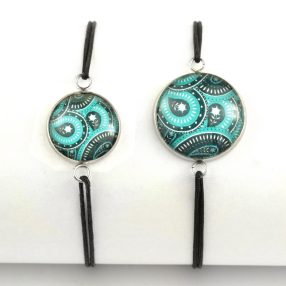   Nemesacél üveglencsés zsinóros karkötő - választható méretben - perzsa mintás (4016)