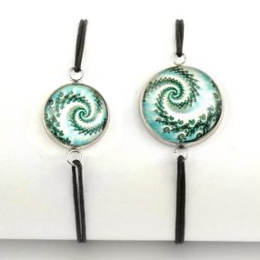   Nemesacél üveglencsés zsinóros karkötő - választható méretben - fraktál (4501)