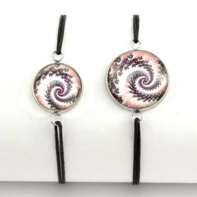   Nemesacél üveglencsés zsinóros karkötő - választható méretben - fraktál (4502)