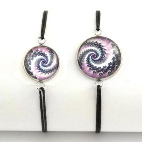   Nemesacél üveglencsés zsinóros karkötő - választható méretben - fraktál (4503)