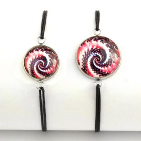   Nemesacél üveglencsés zsinóros karkötő - választható méretben - fraktál (4506)