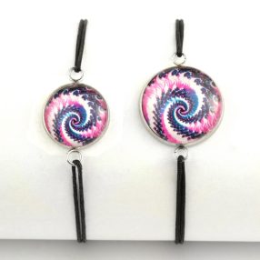   Nemesacél üveglencsés zsinóros karkötő - választható méretben - fraktál (4507)