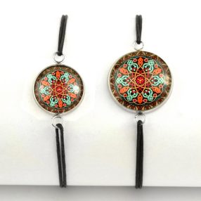   Nemesacél üveglencsés zsinóros karkötő - választható méretben - mandala (5010)