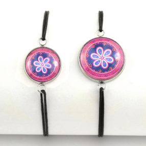   Nemesacél üveglencsés zsinóros karkötő - választható méretben - mandala (5026)