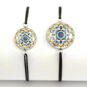   Nemesacél üveglencsés zsinóros karkötő - választható méretben - mandala (5037)