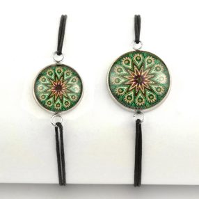   Nemesacél üveglencsés zsinóros karkötő - választható méretben - mandala (5042)