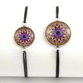   Nemesacél üveglencsés zsinóros karkötő - választható méretben - mandala (5043)