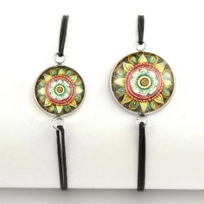   Nemesacél üveglencsés zsinóros karkötő - választható méretben - mandala (5065)