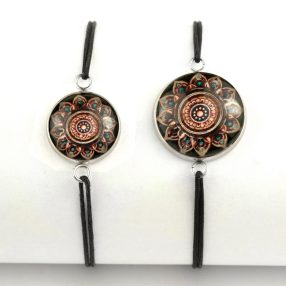   Nemesacél üveglencsés zsinóros karkötő - választható méretben - mandala (5081)