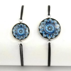   Nemesacél üveglencsés zsinóros karkötő - választható méretben - mandala (5083)