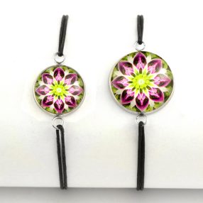   Nemesacél üveglencsés zsinóros karkötő - választható méretben - mandala (5085)