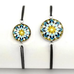   Nemesacél üveglencsés zsinóros karkötő - választható méretben - mandala (5087)