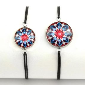   Nemesacél üveglencsés zsinóros karkötő - választható méretben - mandala (5088)