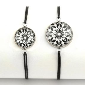   Nemesacél üveglencsés zsinóros karkötő - választható méretben - mandala (5090)