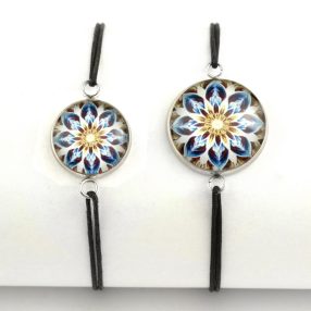   Nemesacél üveglencsés zsinóros karkötő - választható méretben - mandala (5093)