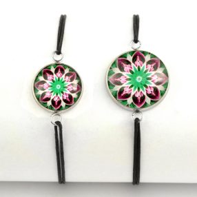   Nemesacél üveglencsés zsinóros karkötő - választható méretben - mandala (5095)