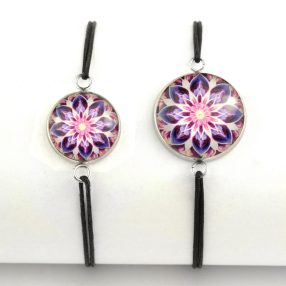   Nemesacél üveglencsés zsinóros karkötő - választható méretben - mandala (5097)