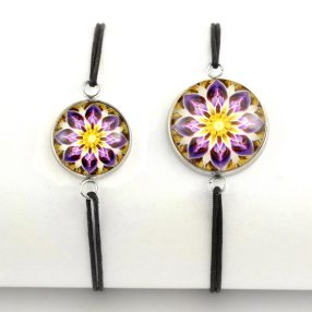   Nemesacél üveglencsés zsinóros karkötő - választható méretben - mandala (5098)