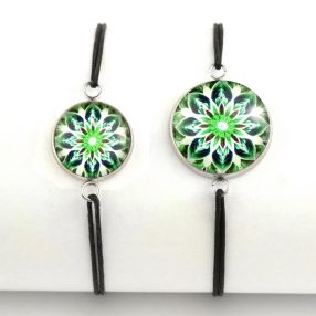   Nemesacél üveglencsés zsinóros karkötő - választható méretben - mandala (5100)