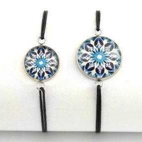   Nemesacél üveglencsés zsinóros karkötő - választható méretben - mandala (5101)