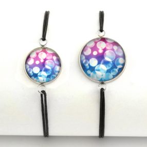   Nemesacél üveglencsés zsinóros karkötő - választható méretben - buborékos (5501)