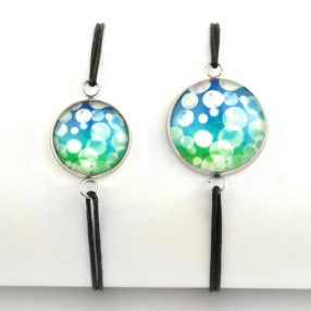   Nemesacél üveglencsés zsinóros karkötő - választható méretben - buborékos (5502)