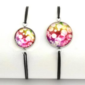   Nemesacél üveglencsés zsinóros karkötő - választható méretben - buborékos (5504)