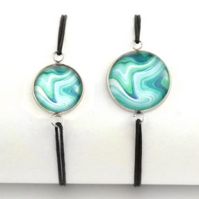   Nemesacél üveglencsés zsinóros karkötő - választható méretben - achát mintás (5505)