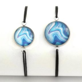   Nemesacél üveglencsés zsinóros karkötő - választható méretben - achát mintás (5506)