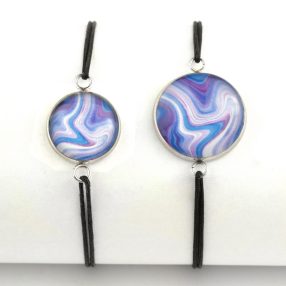   Nemesacél üveglencsés zsinóros karkötő - választható méretben - achát mintás (5507)