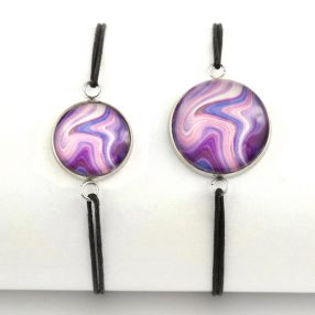   Nemesacél üveglencsés zsinóros karkötő - választható méretben - achát mintás (5508)