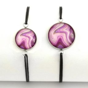   Nemesacél üveglencsés zsinóros karkötő - választható méretben - achát mintás (5509)